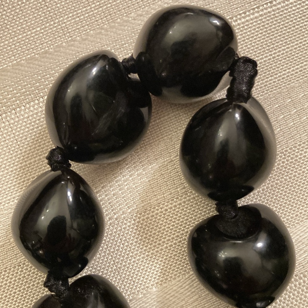 34”Natural Hawaiian Kukui Nut Necklace; Handknotted on Ribbon; Adjustable